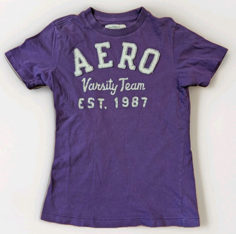AEROPOSTALE Varsity Team Graphic T Shirt Purple XS Y2K Casual Logo Tee